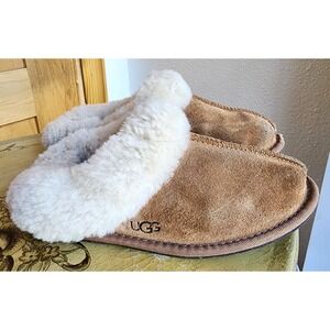 UGG Sz 6 Chestnut Suede Scuff Slippers S/N 1107051 Scandinavian Warm Cozy Winter